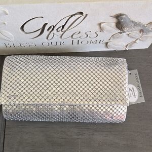 Jessica McClintock Mesh Roll Bag Crossbody Chain Silver
